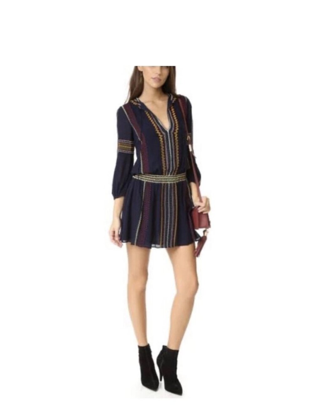 Alice + Olivia Jolene Navy Blue Embroidered Drop Waist Mini Dress, Size: 2, NWOT